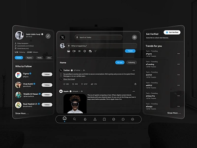 Spatial UI Design for Apple Vision Pro - Twitter app apple vision pro feed gestures market posts social media spatial design spatial ui twitter ui ui design ux design vision vision os