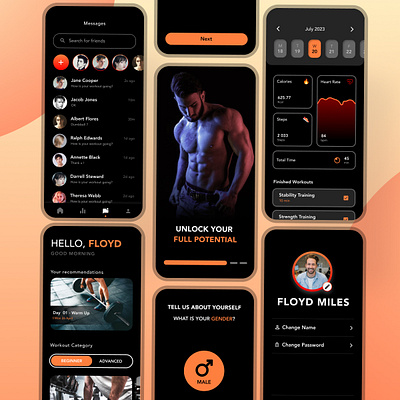Fitness App - FitFlow UI Design app color dashboard design fitness gender home inspiration message microinteraction minimalism onboarding prototyping set goals ui weight loss workout