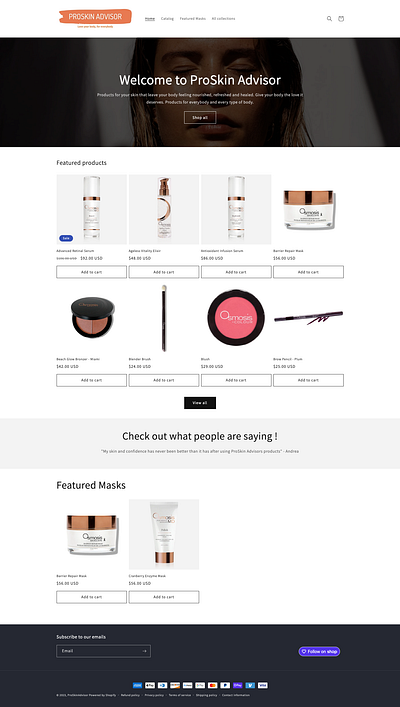 Pro Skin Advisor shopify web design web development