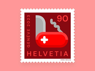 Switzerland Stamp Design city design flat design geneva graphic design helvetia icon illustration stamp stamp design swiss swiss knife switzerland travel