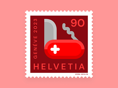 Switzerland Stamp Design city design flat design geneva graphic design helvetia icon illustration stamp stamp design swiss swiss knife switzerland travel