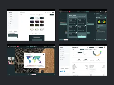 Reach.live — Professional lifestyle event hosting platform pt.5 4 analytics call chat color create dashboard data event four graph grid interface rooms screen setup sharing sidebar theme video
