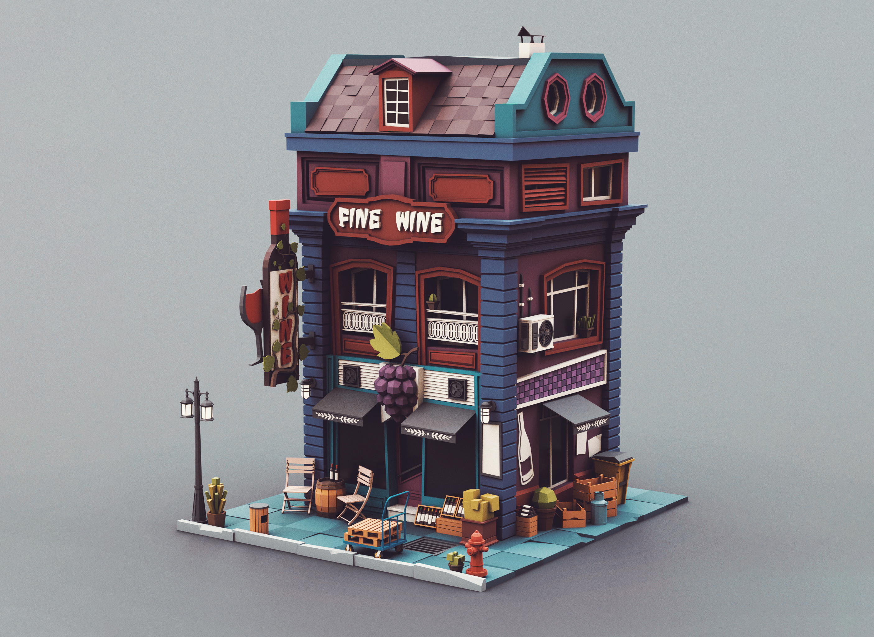 Low poly Wine Shop 01 stylized wine