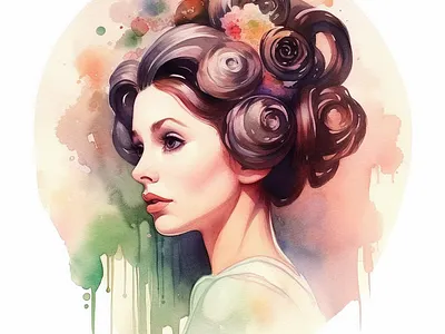 Curio Style Portrait of a Woman in Watercolor graphic design illustration portrait soft tranquil watercolor