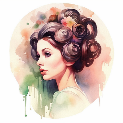 Curio Style Portrait of a Woman in Watercolor graphic design illustration portrait soft tranquil watercolor
