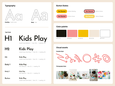 Style guide - MSart body branding button colors design doodle figma fonts heading kids paint paragraph photography pink size style guide typography web yellow