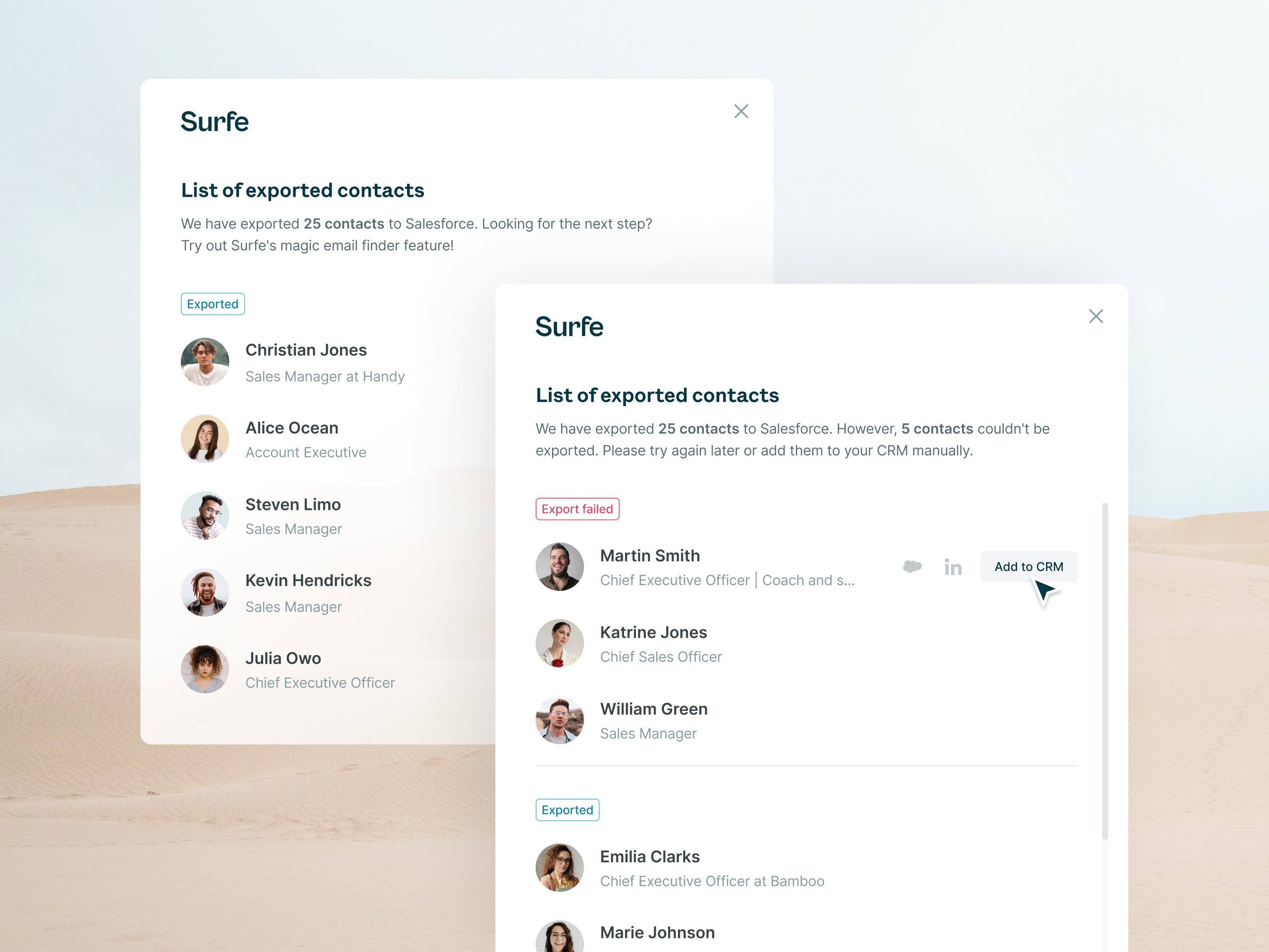 List of contact | Surfe app design b2b dashboard saas ui