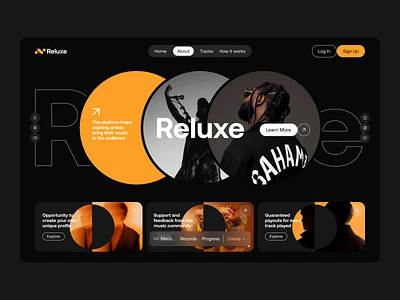 Reluze - Music Community Landing page audio bold community dance education interface label landing page learning melody modern design mp3 music nonprofit path podcast rythm social network startup webdesign