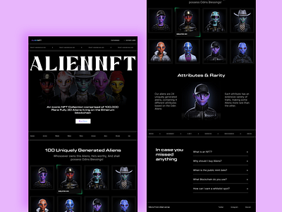 Alien NFT Landing Page🛸🌌👽 adobe illustrator adobe photoshop design figma nft nft design nft landing page ui ui design uiux design