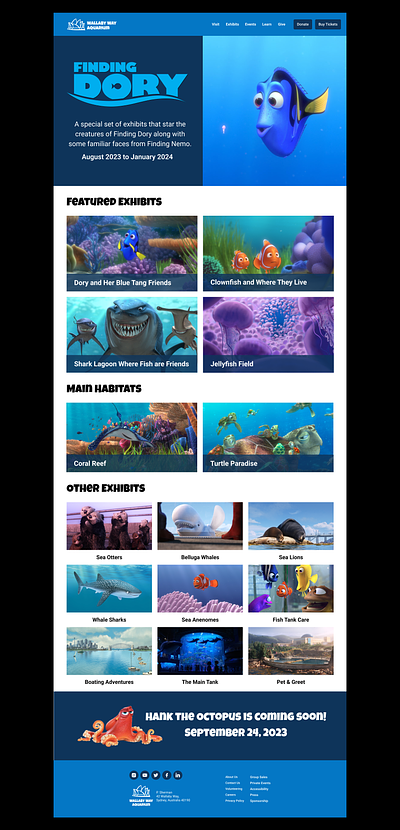 Disney Pixar's Finding Dory/Nemo: Wallaby Way Aquarium finding dory finding nemo uiux design user interface web design