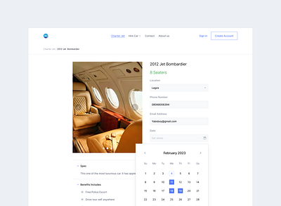 Jet Charter landingpage uidesign