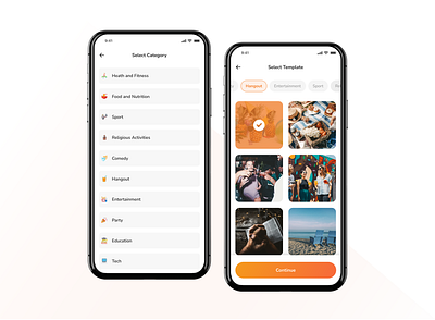 Category and template section on cheers event app design ui uidesign