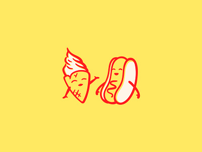 Hanna and Frankie branding character cute design fun graphic design hot dog ice cream illustration logo mascot rebrand retro vector