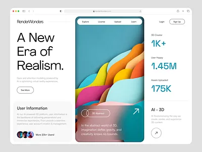 RenderWonders - 3D Rendering Platform 3d 3d ai 3d assets 3d landing page 3d platform 3d website ai assets clean creator designer dribbble homepage landing page platform render rendering ui web website