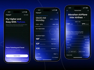 FlyEase® - Mobile Plane App airplane app band black blur bold brutalism dark design flight ios mobile plane thin ticketing ui ux