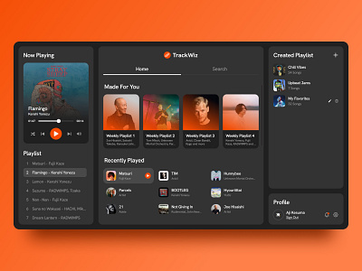 TrackWiz - Music Streaming App dashboard music music app music player soundcloud spotify streaming music ui