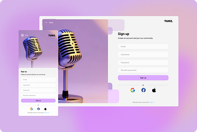 TUNZ. : Sign Up Design ui web design