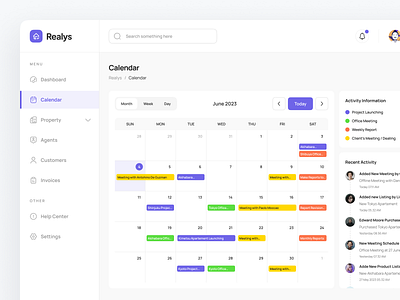 Realys ⏤ Calendar Page 🏠 admin admin dashboard app buy house calendar dashboard design find house house house app meeting minimal mortgage real estate schedule ui ux web