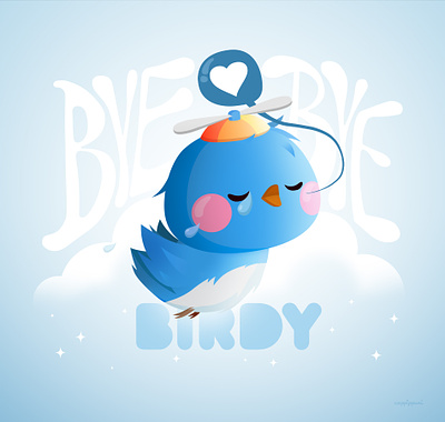Bye Bye Birdy animal bird blue bird character design cute farewell illustration kawaii mascot twitter vector