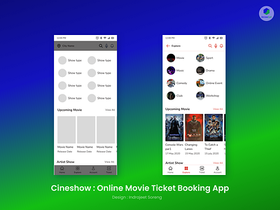 Cineshow : Online Movie Ticket Booking App Explore UI Screen graphic design ui
