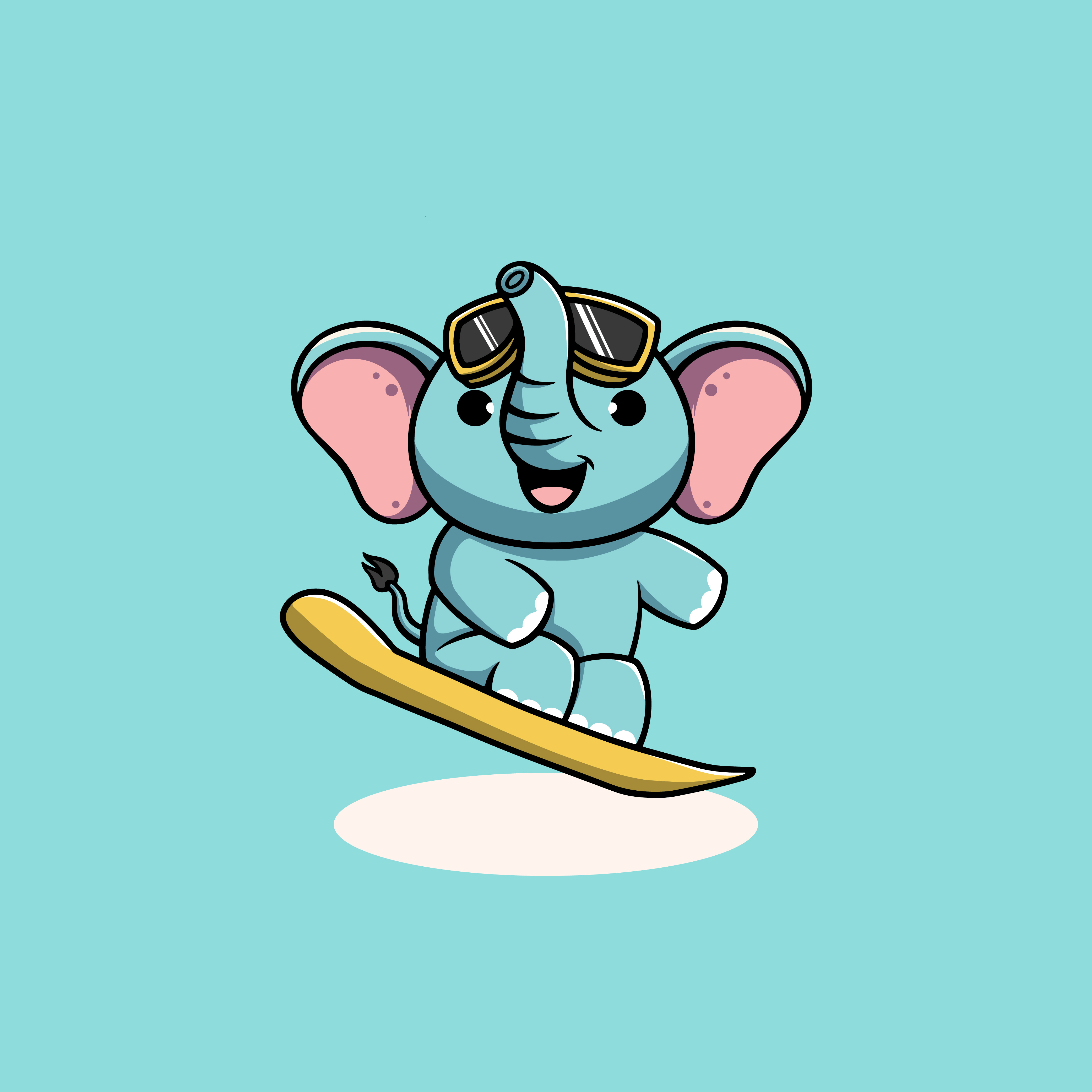 Cute Elephant Playing Snowboard Illustration branding graphic design ice ui