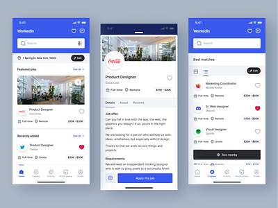 Workedin - Job board mobile app application design digital product design facebook job board job finder job portal linkedin meta mobile mobile app product design social media ui uidesign uiux uiux design ux uxdesign website