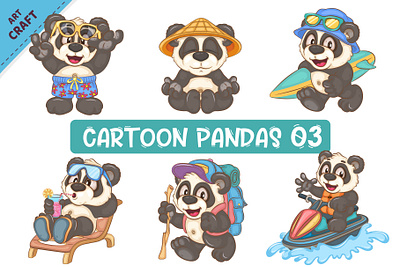 Set of Cartoon Pandas 03. mascot