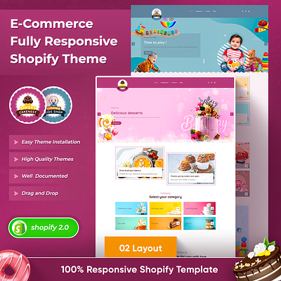 Cakenest - Kids Shop Responsive Shopify 2.0 Theme css3 design html5 responsive design shopify shopify theme web design