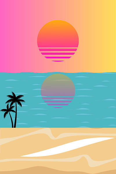 Retro Beach Scenery design graphic design illustration