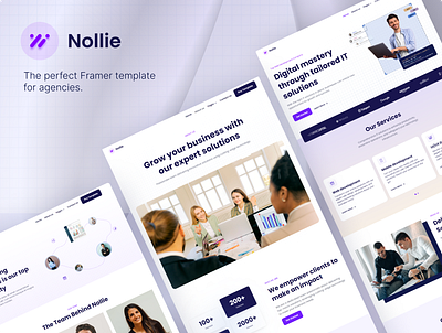 Nollie - Creative Agency Template agency animation app design clean creative design framer hero home page landing page minimal minimalist simple soft colors tech ui ux webdesign website whitespace