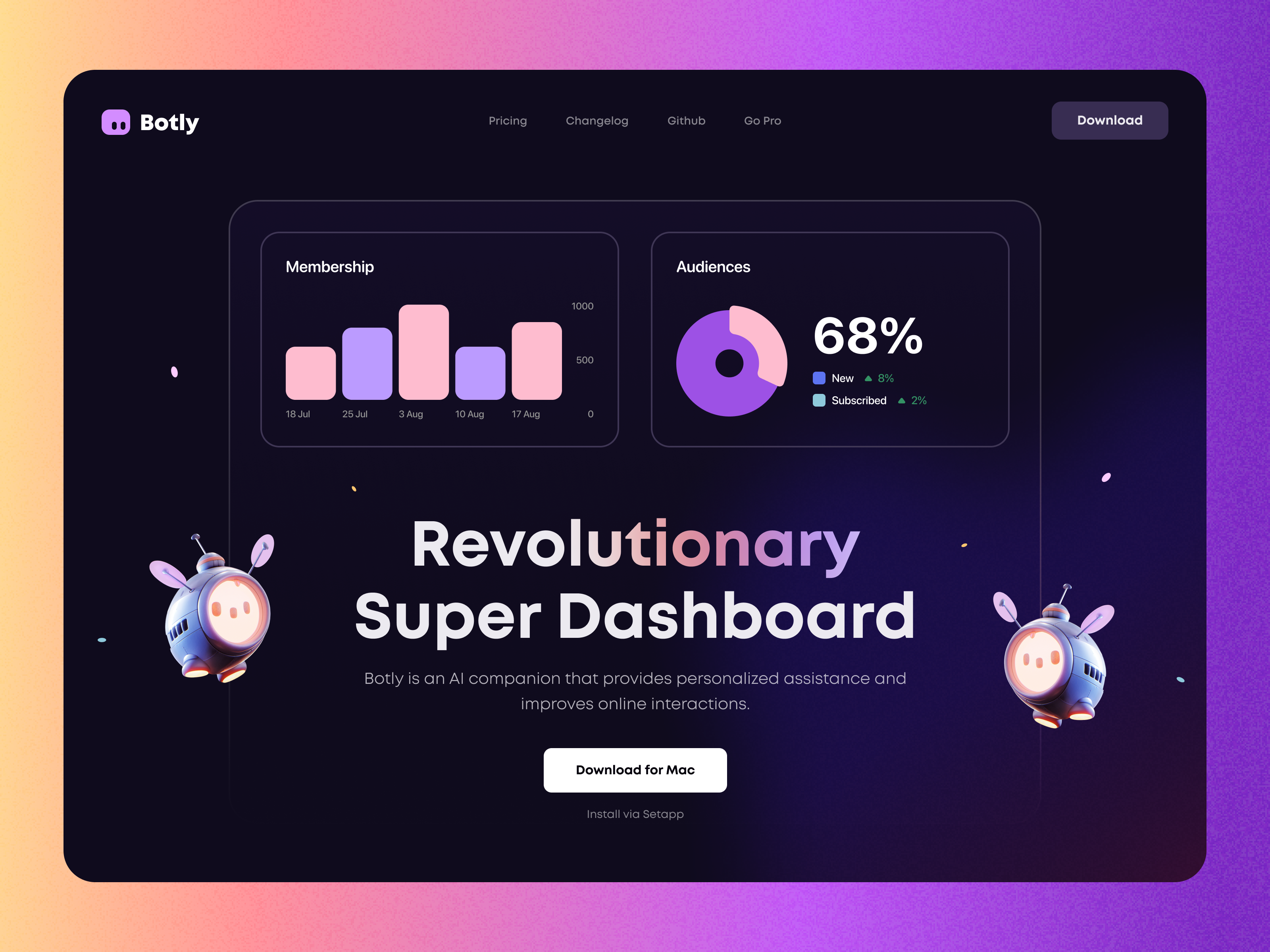Botly – Landing Page Hero Header 3d chart clean concept dashboard design hero header illustration landing landing page landingpage minimal typography ui ui design ux ux design web web design website design