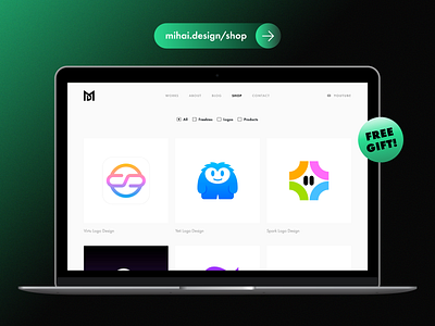 Mihai Design Online Shop Launch, Free Mockup Giveaway brand identity branding browser buy digital download for sale free freebie freelance gift graphic design logo logos mihai dolganiuc design modern portfolio product store website