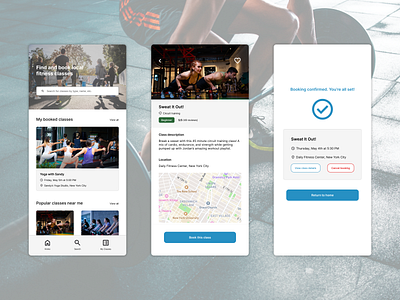 Fitness Class Finder - Mobile App Design app booking class finder exercise fitness health mobile design personalization search ui workout