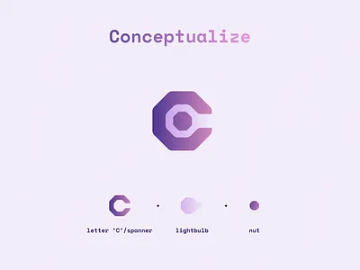 Conceptualize 💡🔧 bolt branding bulb c colour concept design dribbble figma gradient gradients graphic design idea light lightbulb logo nut purple spanner wrench