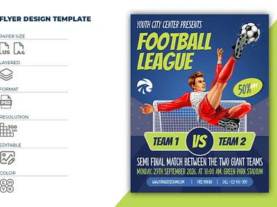 Soccer Flyer Template design fitness flyer football illustration leaflet poster soccer sports