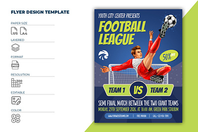 Soccer Flyer Template design fitness flyer football illustration leaflet poster soccer sports