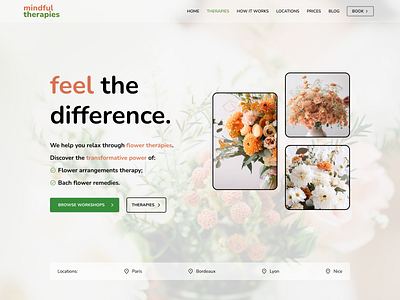 Mindful therapies website preview ai images bold text elegant design flower therapy flowers grid grid ui mindful orange soft therapy ui ux