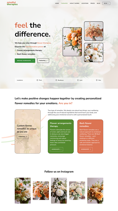 Mindful therapies website preview ai images bold text elegant design flower therapy flowers grid grid ui mindful orange soft therapy ui ux