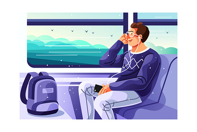 Man on Train Illustration tourism