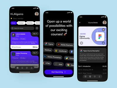 Online Courses Mobile App design edtech education figma mobile mobile app ui ux