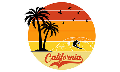 California Surfing T shirt Design beach california design illustration ocean sea summer surfing t shirt t shirt design typography vacation vector world