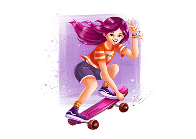 Girl on a skateboard art commission book cover illustration brand character cartoon character character development children illustration girl illustration skate skateboard skater stylized