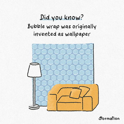 Bubble wrap was originally invented as wallpaper bubble wrap cartoon decor did you know digital art digital illustration drawing fact fun fact furniture illustration invention procreate