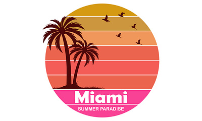 Miami Summer Paradise T shirt Design beach design illustration miami ocean paradise sea summer sunset t shirt t shirt design typography vacation vector