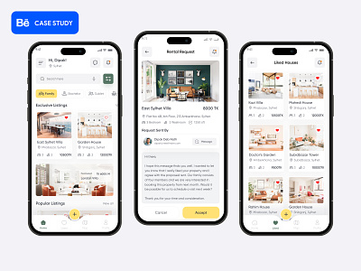 Home Rental App Design | UI/UX Case Study casestudy clean concept figma home finder mobile app mobile app design property app rental rental app ui uiux design user interface ux ux casestudy webdesign