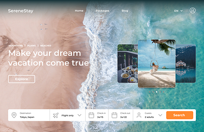 Landing page for travel agency