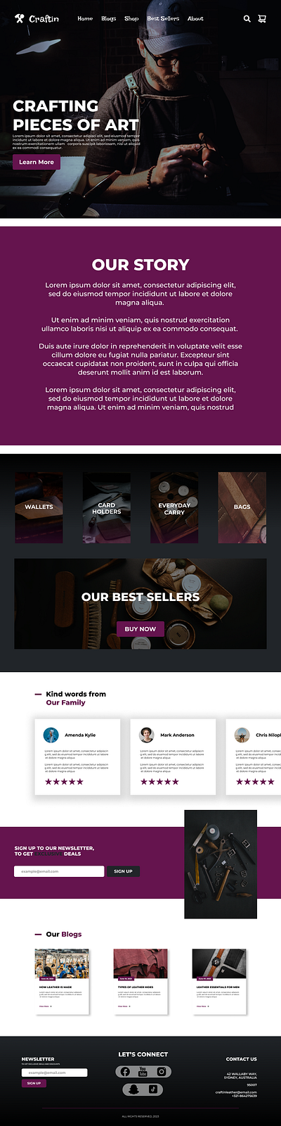 Leather Store Website blog branding dark theme design ecommerce figma ui ux website wordpress