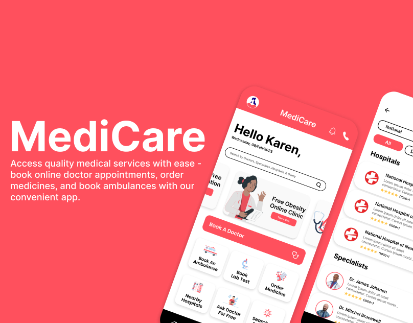 MediCare Patient App ambulance app app design booking app branding consultation app design doctor app health care app hospital app order medicine app patient app ride app ui uiux user interface ux design web design