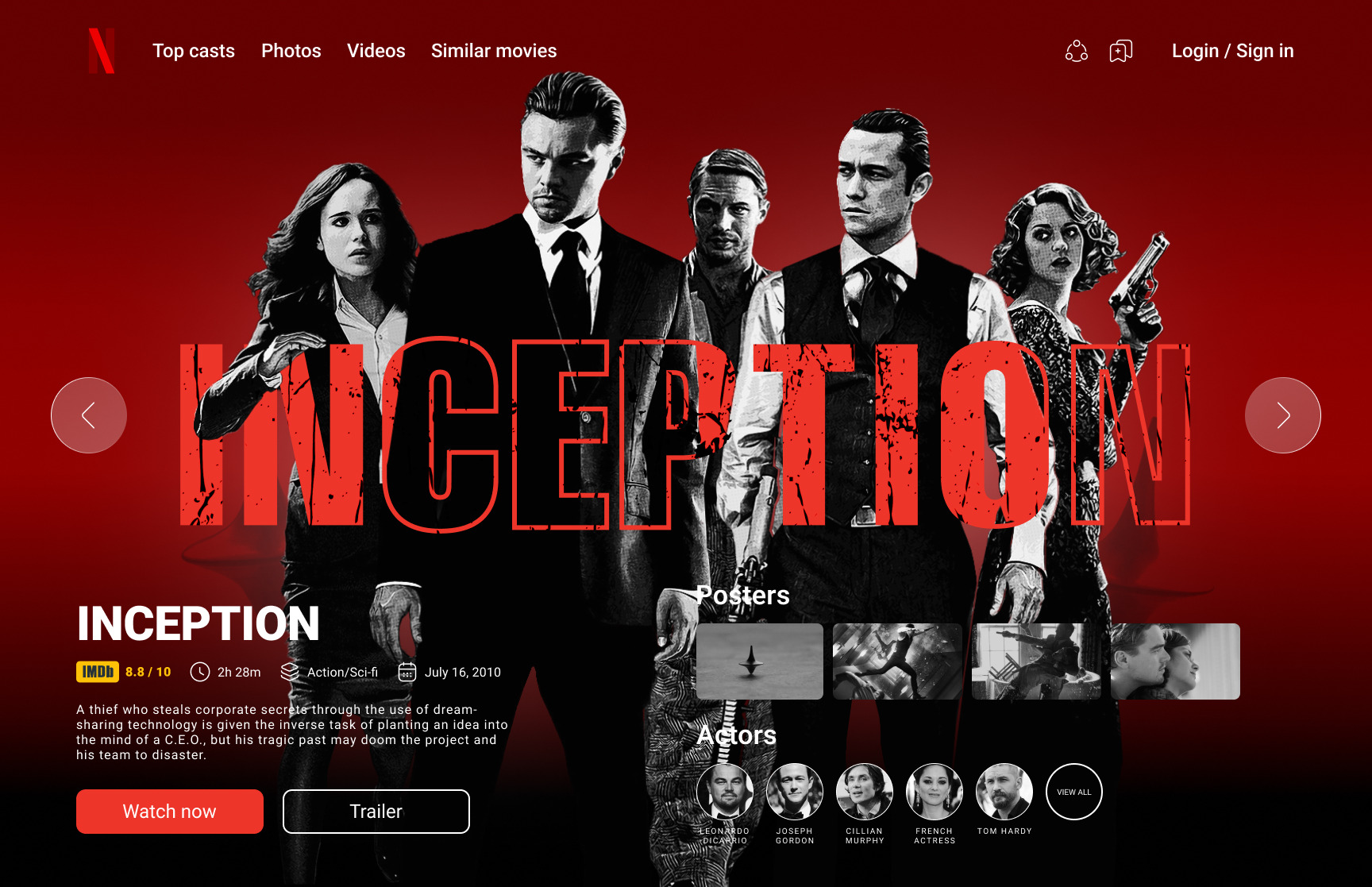 Ui design Netflix inception hero by Ehsan Mohammadian on Dribbble