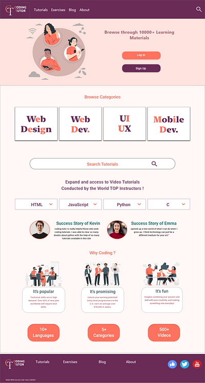 e learning Website Design landing page ui uiux web design web ui